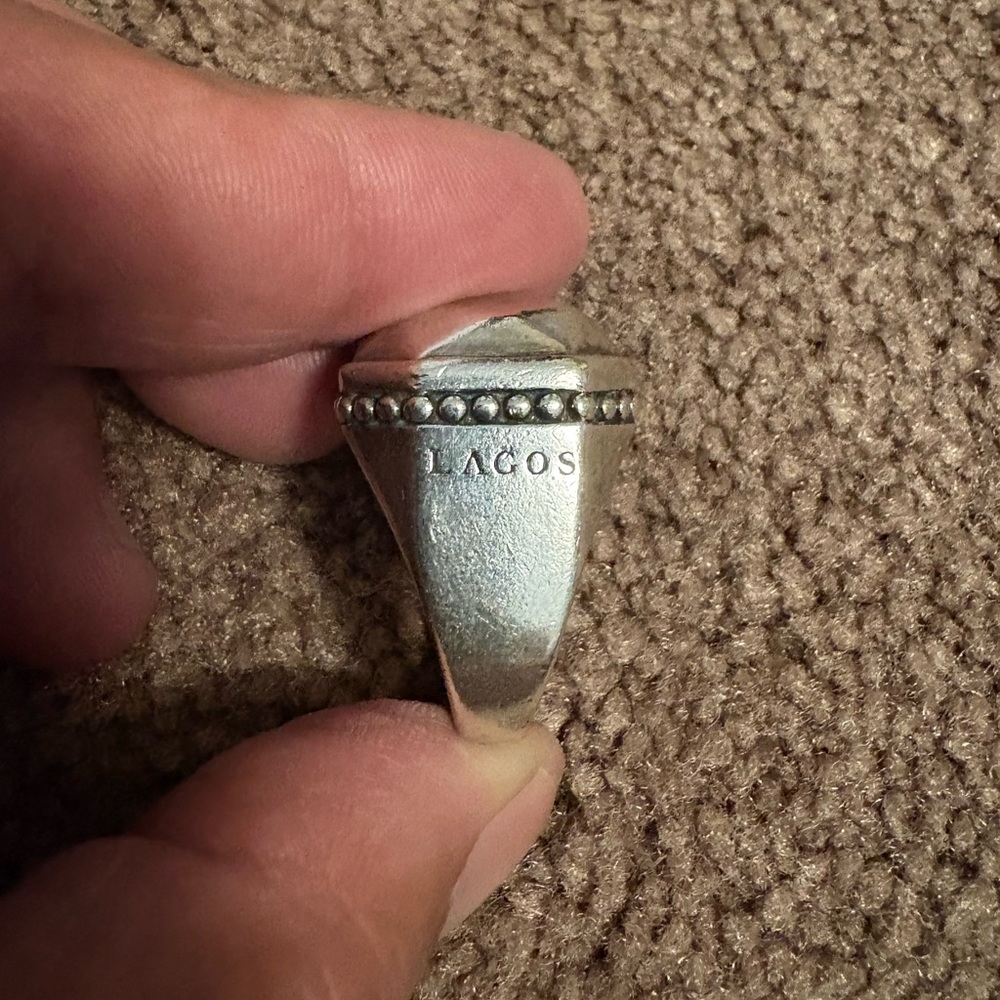 Lagos Caviar Sterling Silver 18k Yellow Gold Logo Faceted Rock Ring - Picture 2 of 6